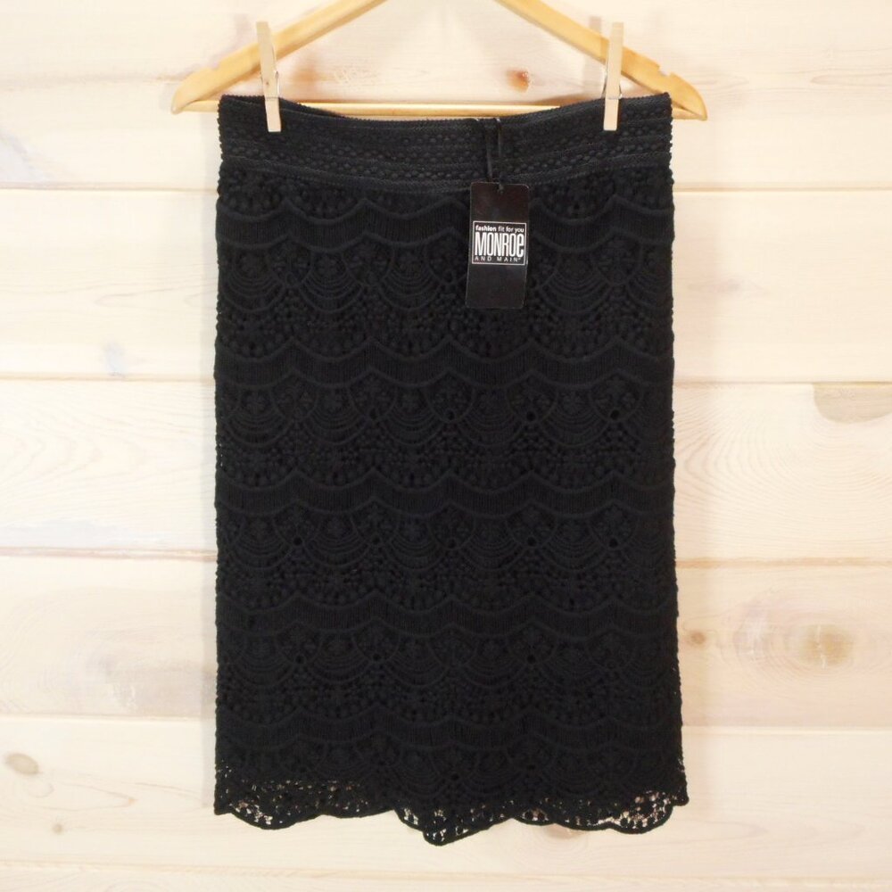 NWT Monroe Main Women's S Black Crochet Lace Overlay Pencil Skirt Fully Lined
